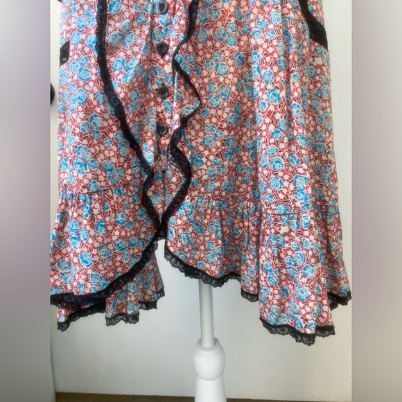 vintage free people floral lace ruffles retro button down mini dress sz 4 - Picture 4 of 15